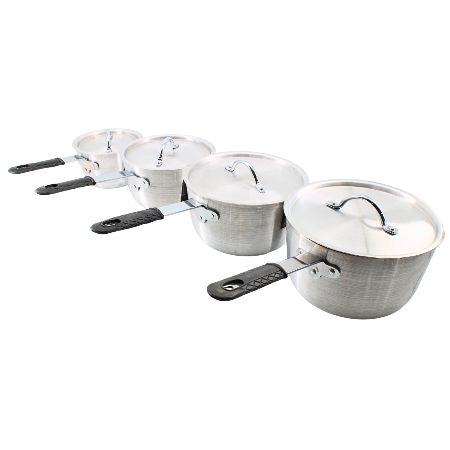 Set of 4 Rubber-Handled Stainless Steel Pots with Lids – S/M/L/XL | www.eladhamdist.com