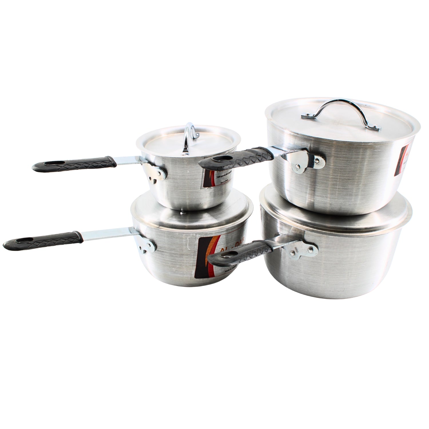 Set of 4 Rubber-Handled Stainless Steel Pots with Lids – S/M/L/XL | www.eladhamdist.com