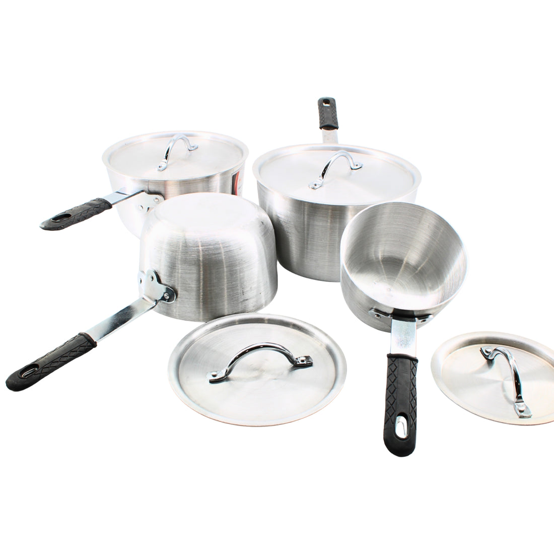 Set of 4 Rubber-Handled Stainless Steel Pots with Lids – S/M/L/XL | www.eladhamdist.com