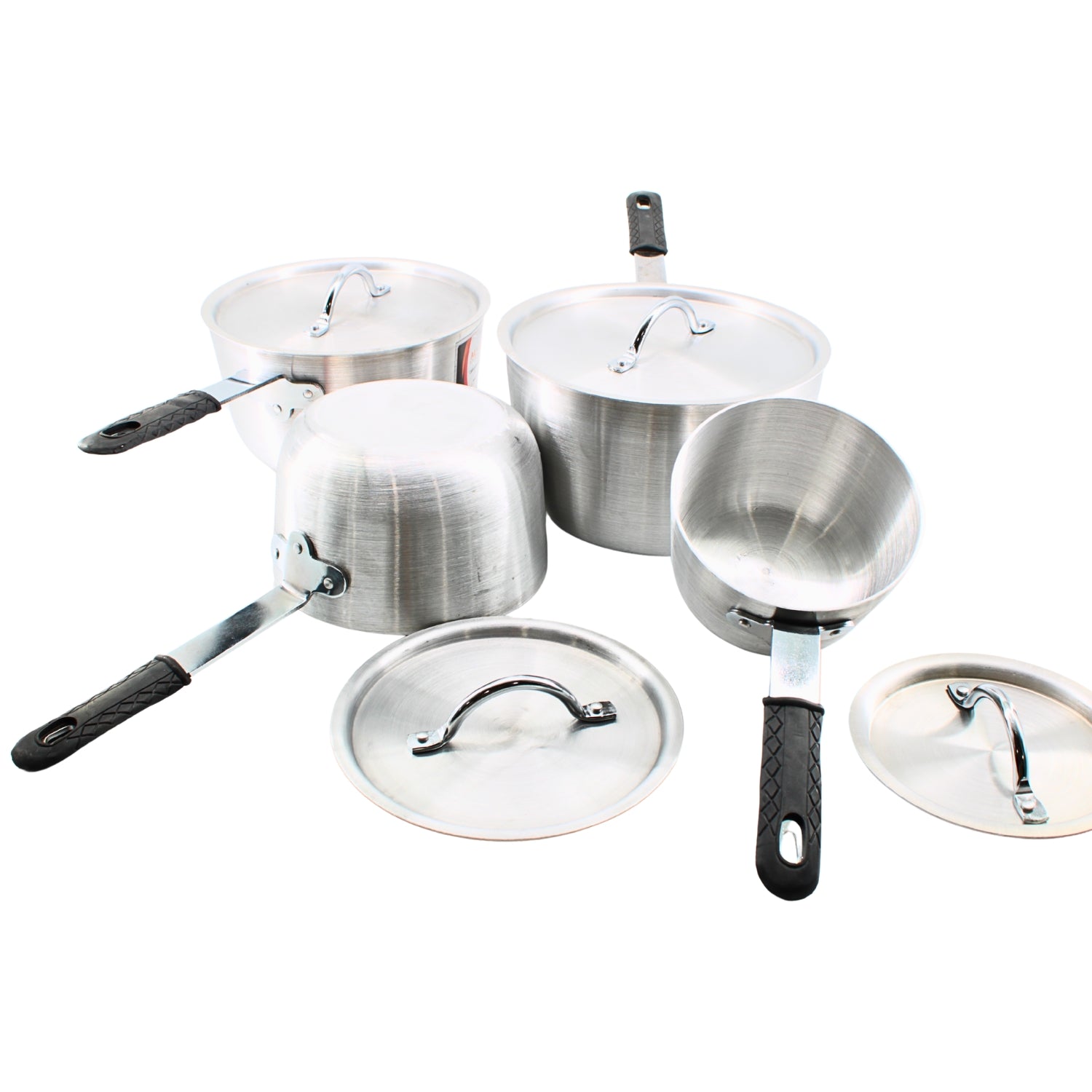 Set of 4 Rubber-Handled Stainless Steel Pots with Lids – S/M/L/XL | www.eladhamdist.com