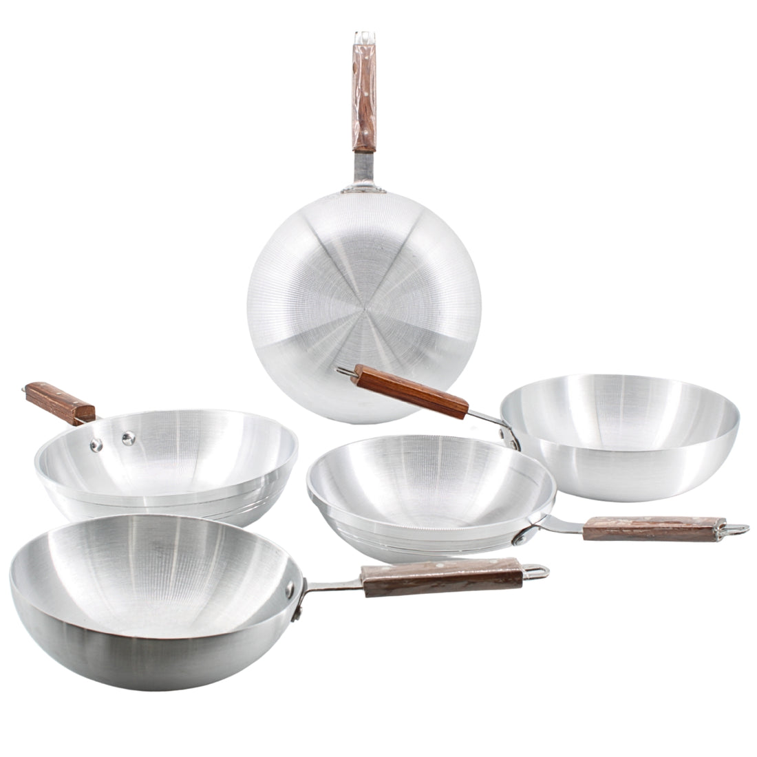 Set of 5 Wood-Handled Stainless Steel Frying Pans – XS to XL | www.eladhamdist.com