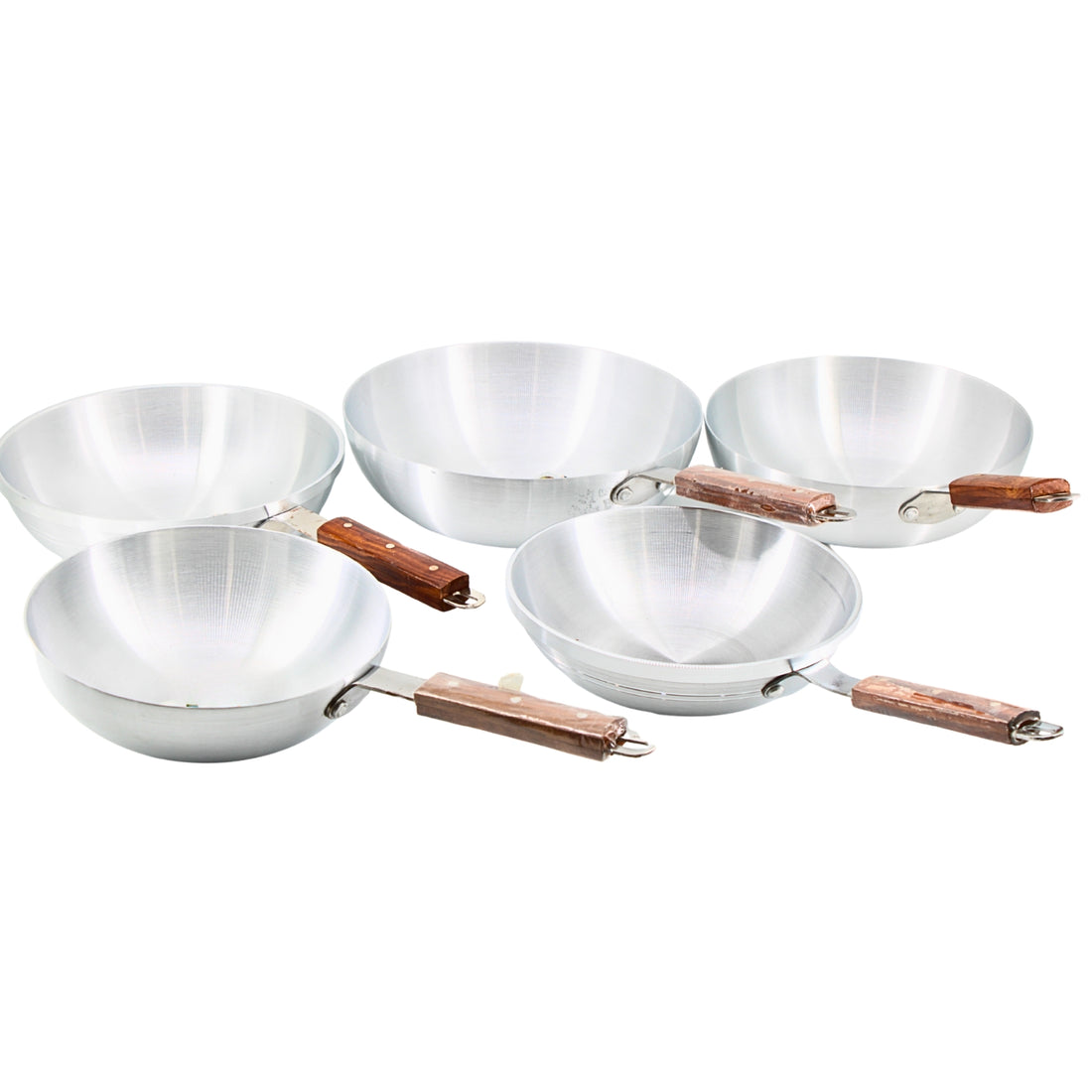 Set of 5 Wood-Handled Stainless Steel Frying Pans – XS to XL | www.eladhamdist.com