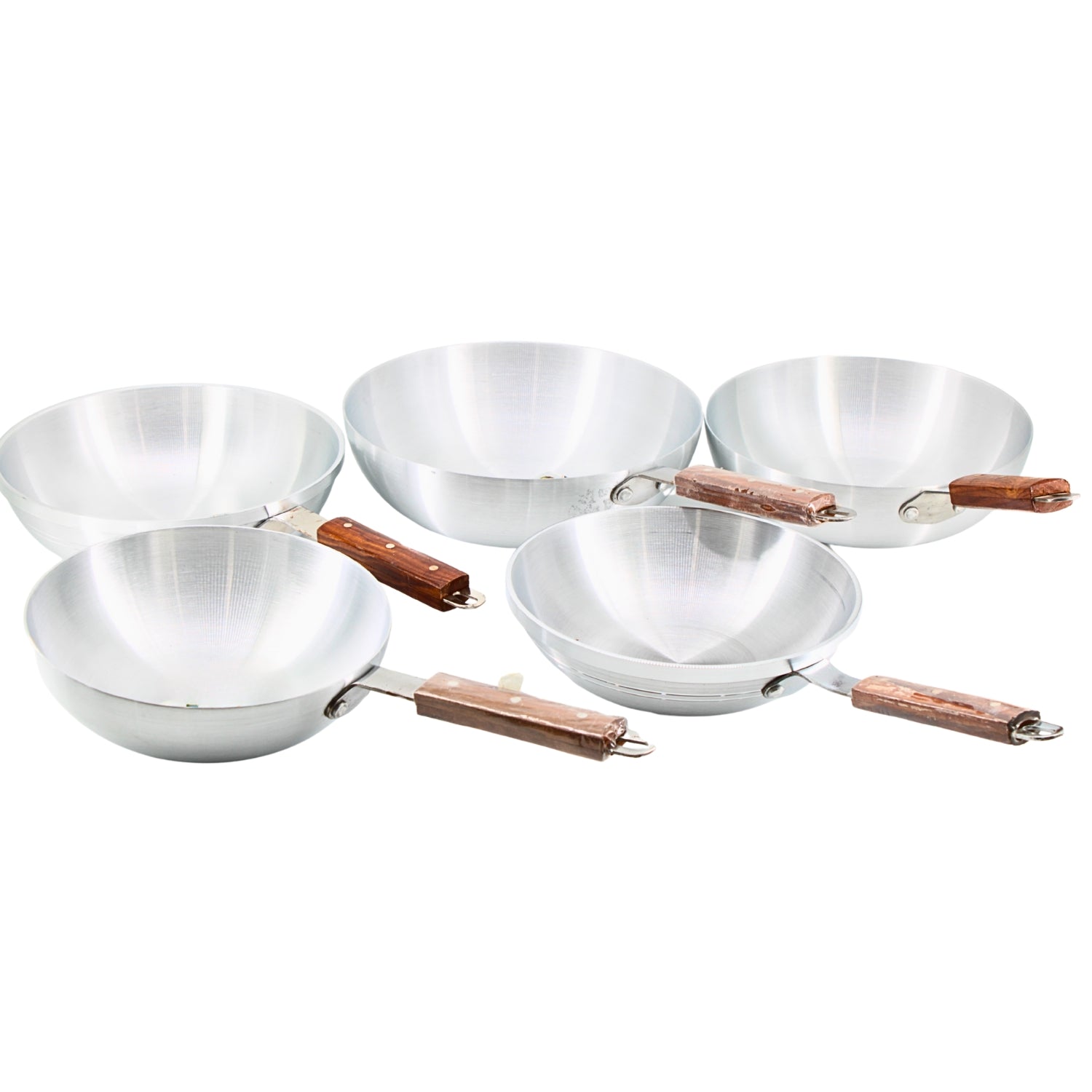 Set of 5 Wood-Handled Stainless Steel Frying Pans – XS to XL | www.eladhamdist.com