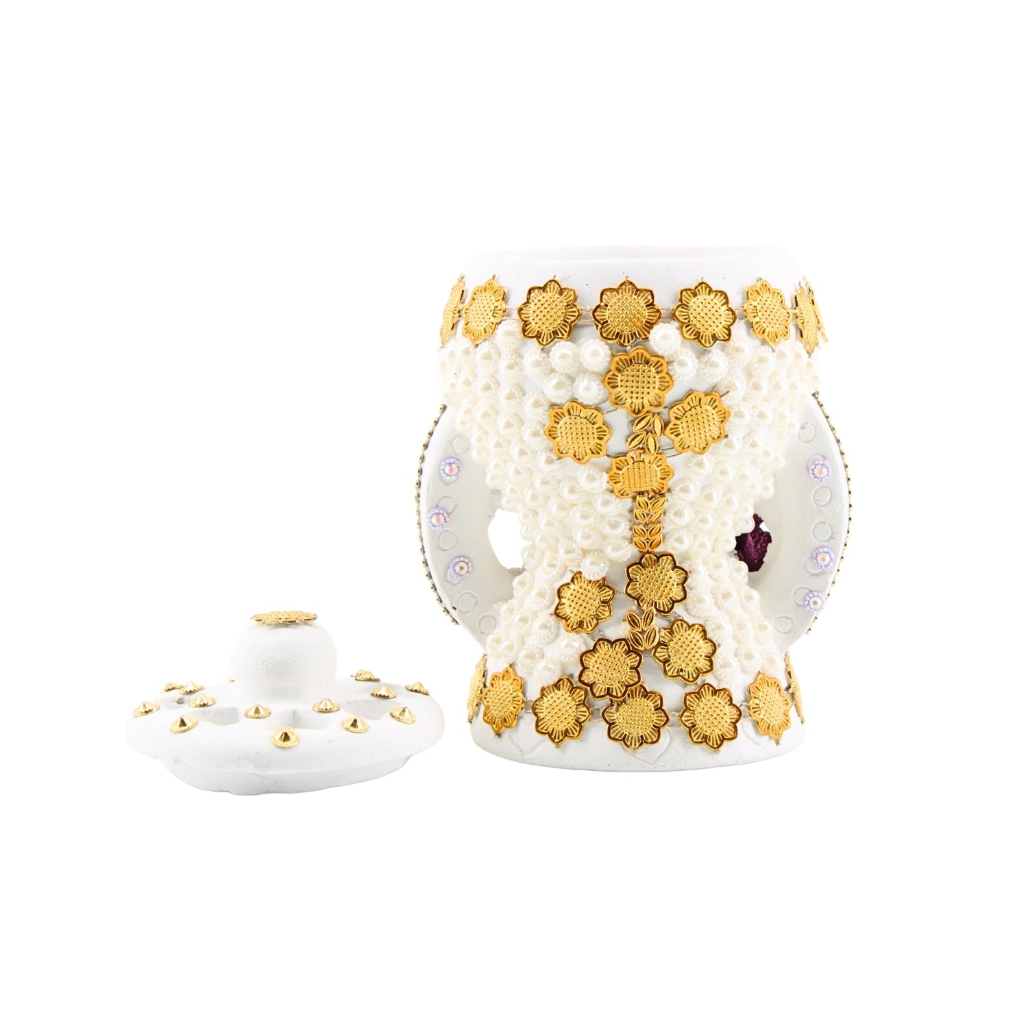 Small White-Gold Traditional Clay Incense Burner – Unique Designs | www.eladhamdist.com