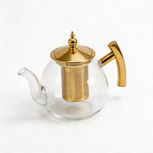 Glass Teapot with Gold Stainless Steel Infuser & Wooden Handle - Luxury Loose Leaf Tea Pot (1000ml)