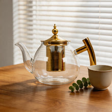 Glass Teapot with Gold Stainless Steel Infuser & Wooden Handle - Luxury Loose Leaf Tea Pot (1000ml)