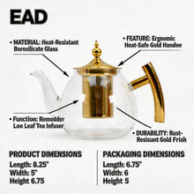 Glass Teapot with Gold Stainless Steel Infuser & Wooden Handle - Luxury Loose Leaf Tea Pot (1000ml)