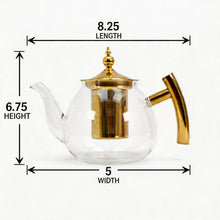 Glass Teapot with Gold Stainless Steel Infuser & Wooden Handle - Luxury Loose Leaf Tea Pot (1000ml)
