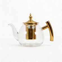 Glass Teapot with Gold Stainless Steel Infuser & Wooden Handle - Luxury Loose Leaf Tea Pot (1000ml)