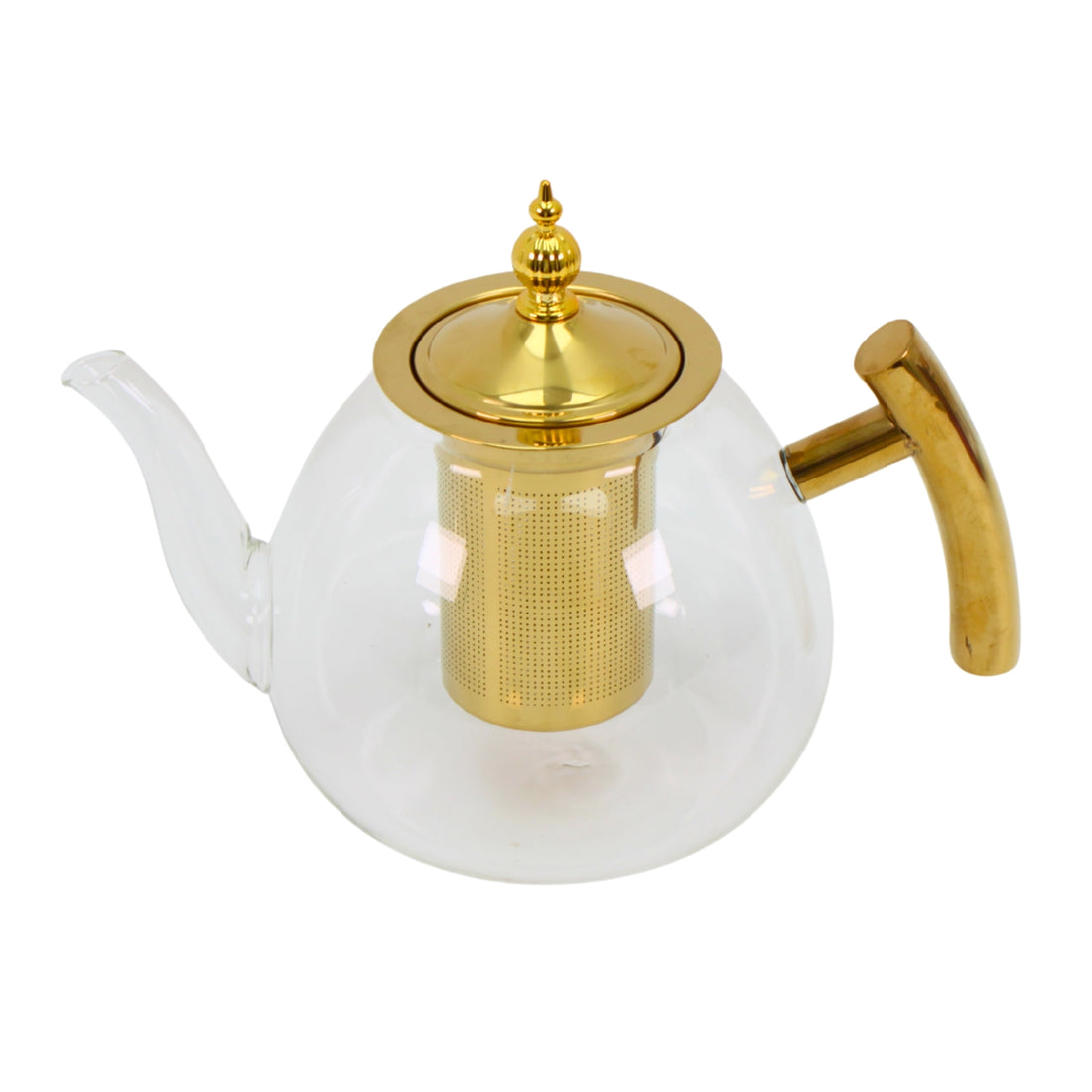 Glass Teapot with Gold Stainless Steel Infuser & Wooden Handle - Luxury Loose Leaf Tea Pot (1200ml)