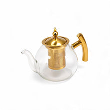 Glass Teapot with Gold Stainless Steel Infuser & Wooden Handle - Luxury Loose Leaf Tea Pot (1200ml)