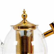 Glass Teapot with Gold Stainless Steel Infuser & Wooden Handle - Luxury Loose Leaf Tea Pot (1200ml)