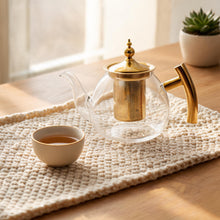 Glass Teapot with Gold Stainless Steel Infuser & Wooden Handle - Luxury Loose Leaf Tea Pot (1200ml)