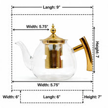Glass Teapot with Gold Stainless Steel Infuser & Wooden Handle - Luxury Loose Leaf Tea Pot (1200ml)