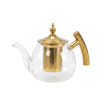 Glass Teapot with Gold Stainless Steel Infuser & Wooden Handle - Luxury Loose Leaf Tea Pot (800ml)