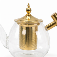 Glass Teapot with Gold Stainless Steel Infuser & Wooden Handle - Luxury Loose Leaf Tea Pot (800ml)