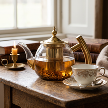 Glass Teapot with Gold Stainless Steel Infuser & Wooden Handle - Luxury Loose Leaf Tea Pot (800ml)