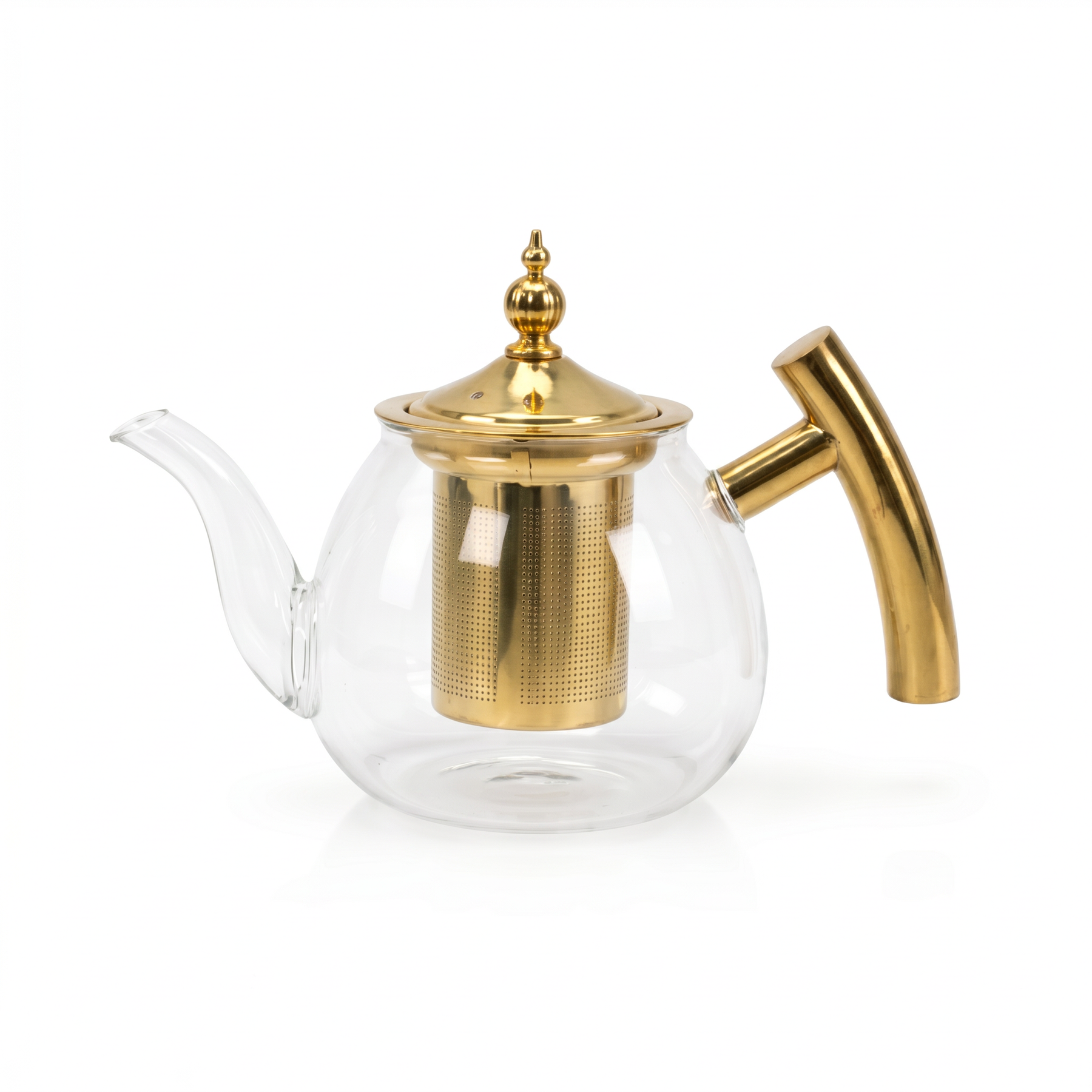 Glass Teapot with Gold Stainless Steel Infuser & Wooden Handle - Luxury Loose Leaf Tea Pot (800ml)