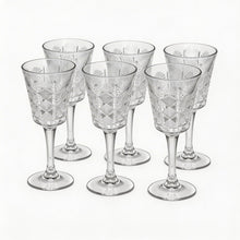 Clear Embossed Wine Goblet Glasses - Set of 6 Elegant Stemware