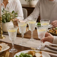 Clear Embossed Wine Goblet Glasses - Set of 6 Elegant Stemware