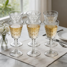 Clear Embossed Wine Goblet Glasses - Set of 6 Elegant Stemware