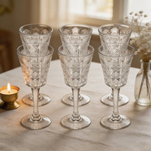 Clear Embossed Wine Goblet Glasses - Set of 6 Elegant Stemware