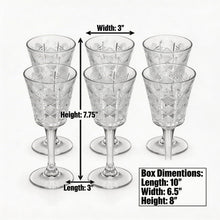 Clear Embossed Wine Goblet Glasses - Set of 6 Elegant Stemware