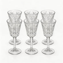 Clear Embossed Wine Goblet Glasses - Set of 6 Elegant Stemware