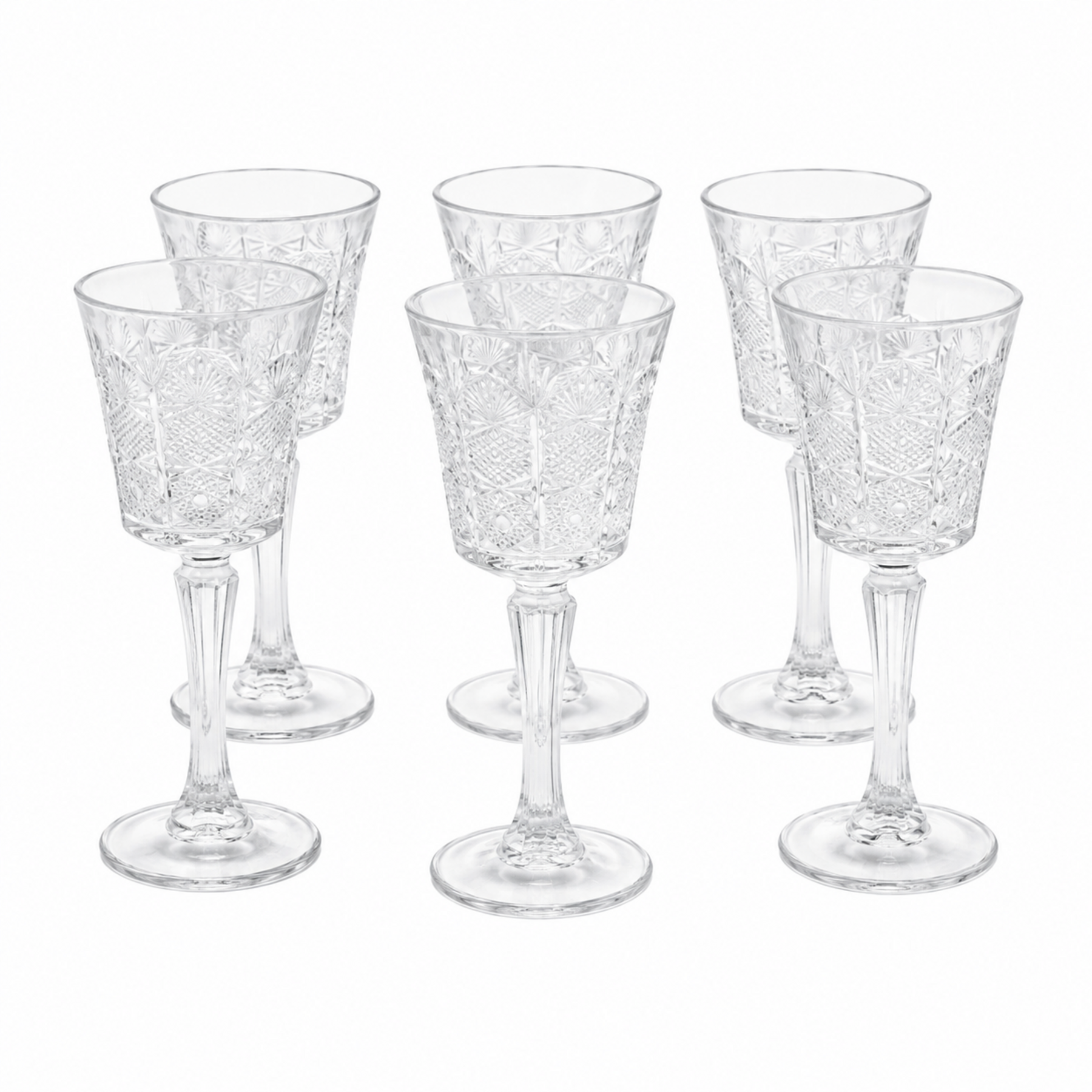 Clear Embossed Wine Goblet Glasses - Set of 6 Elegant Stemware