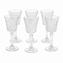 Clear Embossed Wine Goblet Glasses - Set of 6 Elegant Stemware