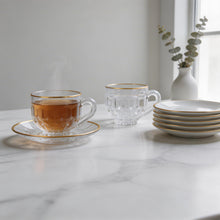 Gold Rimmed Crystal Espresso Cup & Saucer Set - 12-Piece Luxury Coffee Serving Set