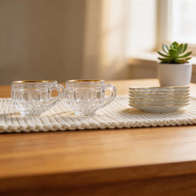 Gold Rimmed Crystal Espresso Cup & Saucer Set - 12-Piece Luxury Coffee Serving Set