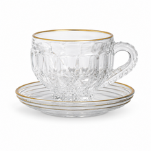Gold Rimmed Crystal Espresso Cup & Saucer Set - 12-Piece Luxury Coffee Serving Set