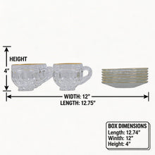 Gold Rimmed Crystal Espresso Cup & Saucer Set - 12-Piece Luxury Coffee Serving Set