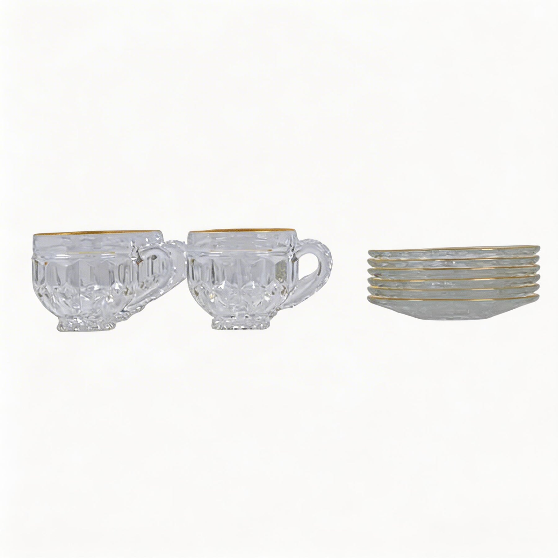 Gold Rimmed Crystal Espresso Cup & Saucer Set - 12-Piece Luxury Coffee Serving Set