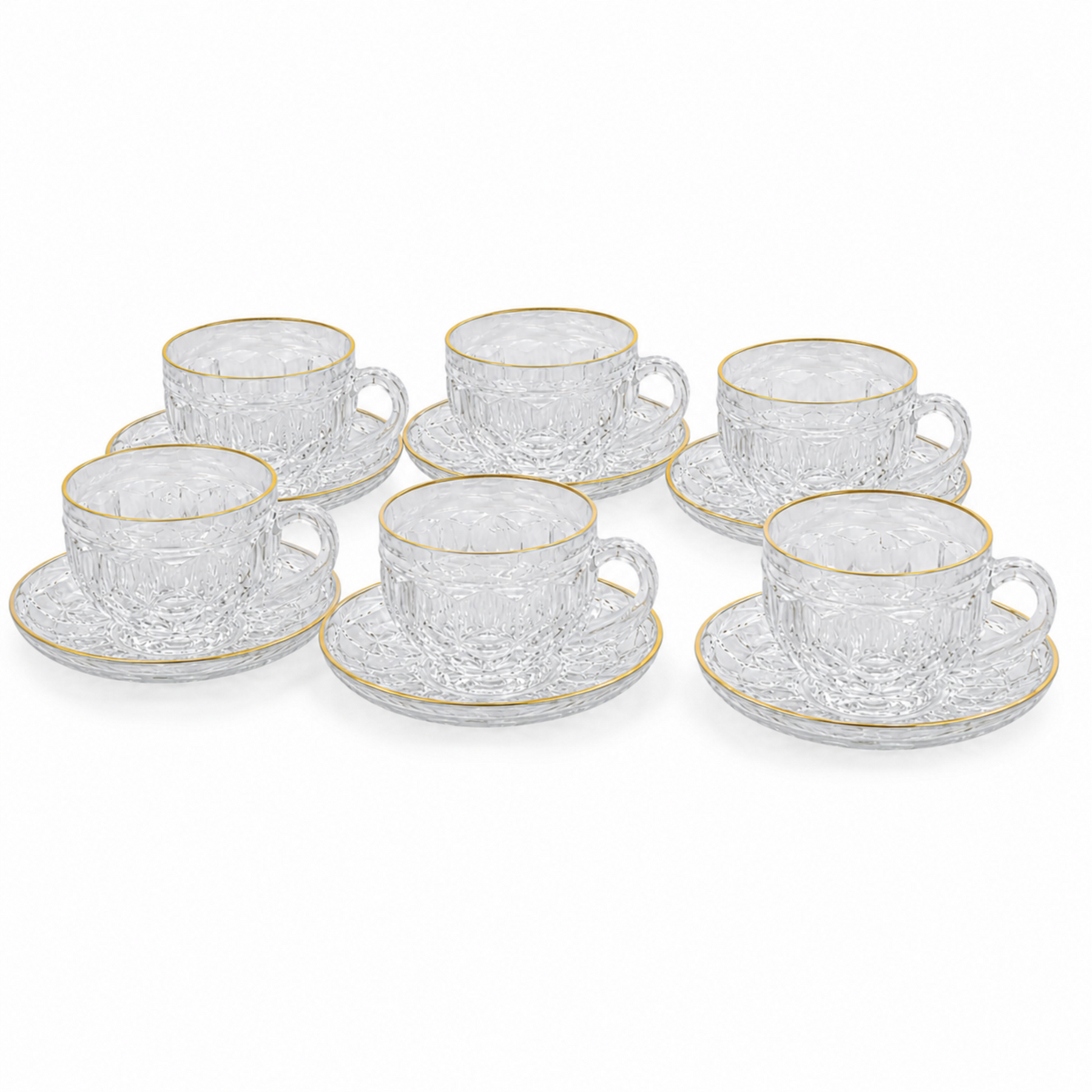 Gold Rimmed Crystal Espresso Cup & Saucer Set - 12-Piece Luxury Coffee Serving Set