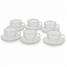Gold Rimmed Crystal Espresso Cup & Saucer Set - 12-Piece Luxury Coffee Serving Set