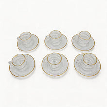 Gold Rim Crystal Tea Glass & Saucer Set - 12-Piece Luxury Arabic & Turkish Tea Serving Set