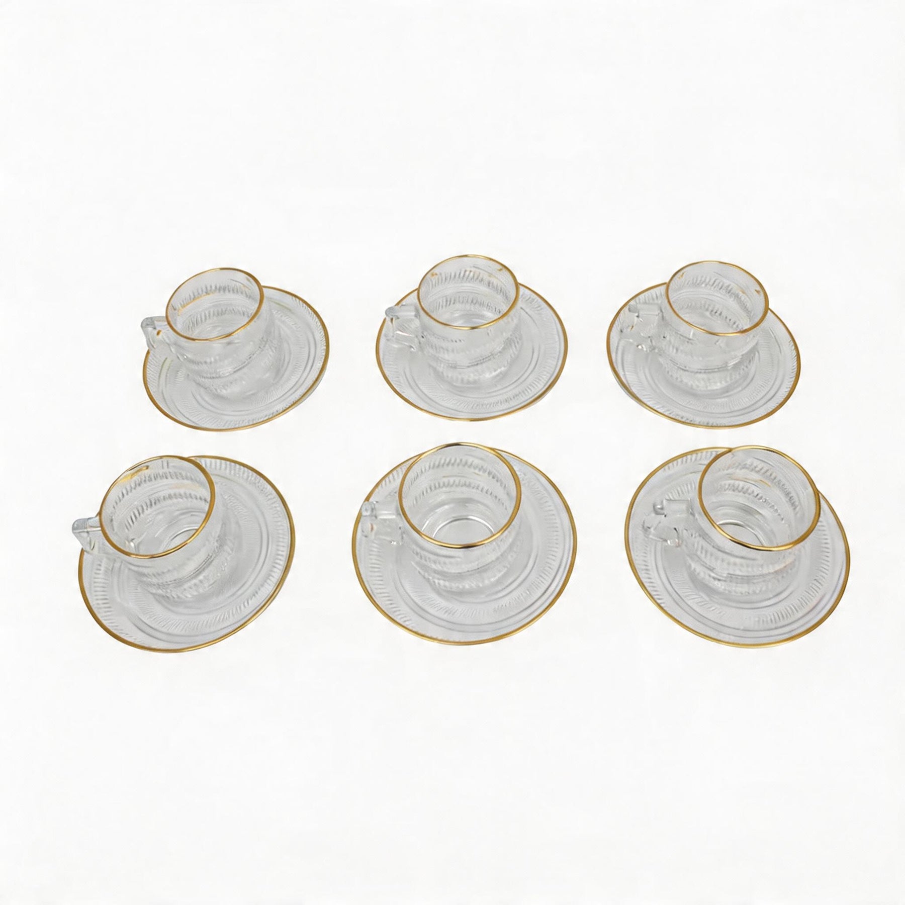 Gold Rim Crystal Tea Glass & Saucer Set - 12-Piece Luxury Arabic & Turkish Tea Serving Set