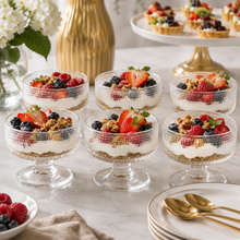 6-Piece Textured Glass Dessert Cup Set, Clear Pedestal Bowls, 3.5 Inch