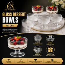6-Piece Textured Glass Dessert Cup Set, Clear Pedestal Bowls, 3.5 Inch