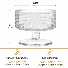 6-Piece Textured Glass Dessert Cup Set, Clear Pedestal Bowls, 3.5 Inch