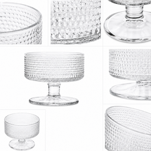 6-Piece Textured Glass Dessert Cup Set, Clear Pedestal Bowls, 3.5 Inch