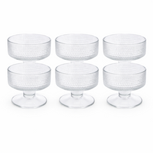 6-Piece Textured Glass Dessert Cup Set, Clear Pedestal Bowls, 3.5 Inch