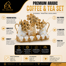Luxury Marble Tea & Coffee Server Set with Gold Accents - Dual Pot Beverage Set with Cups & Ornate Stand (0.7L + 1L)