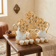 Luxury Marble Tea & Coffee Server Set with Gold Accents - Dual Pot Beverage Set with Cups & Ornate Stand (0.7L + 1L)