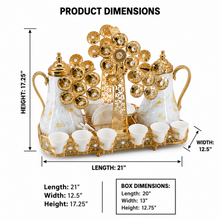 Luxury Marble Tea & Coffee Server Set with Gold Accents - Dual Pot Beverage Set with Cups & Ornate Stand (0.7L + 1L)