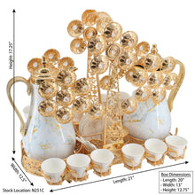 Luxury Marble Tea & Coffee Server Set with Gold Accents - Dual Pot Beverage Set with Cups & Ornate Stand (0.7L + 1L)