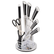 Premium Kitchen Knife Set with Acrylic Rotating Stand - Stainless Steel Knives, Scissors & Peeler (Complete Cutlery Set)