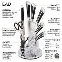 Premium Kitchen Knife Set with Acrylic Rotating Stand - Stainless Steel Knives, Scissors & Peeler (Complete Cutlery Set)